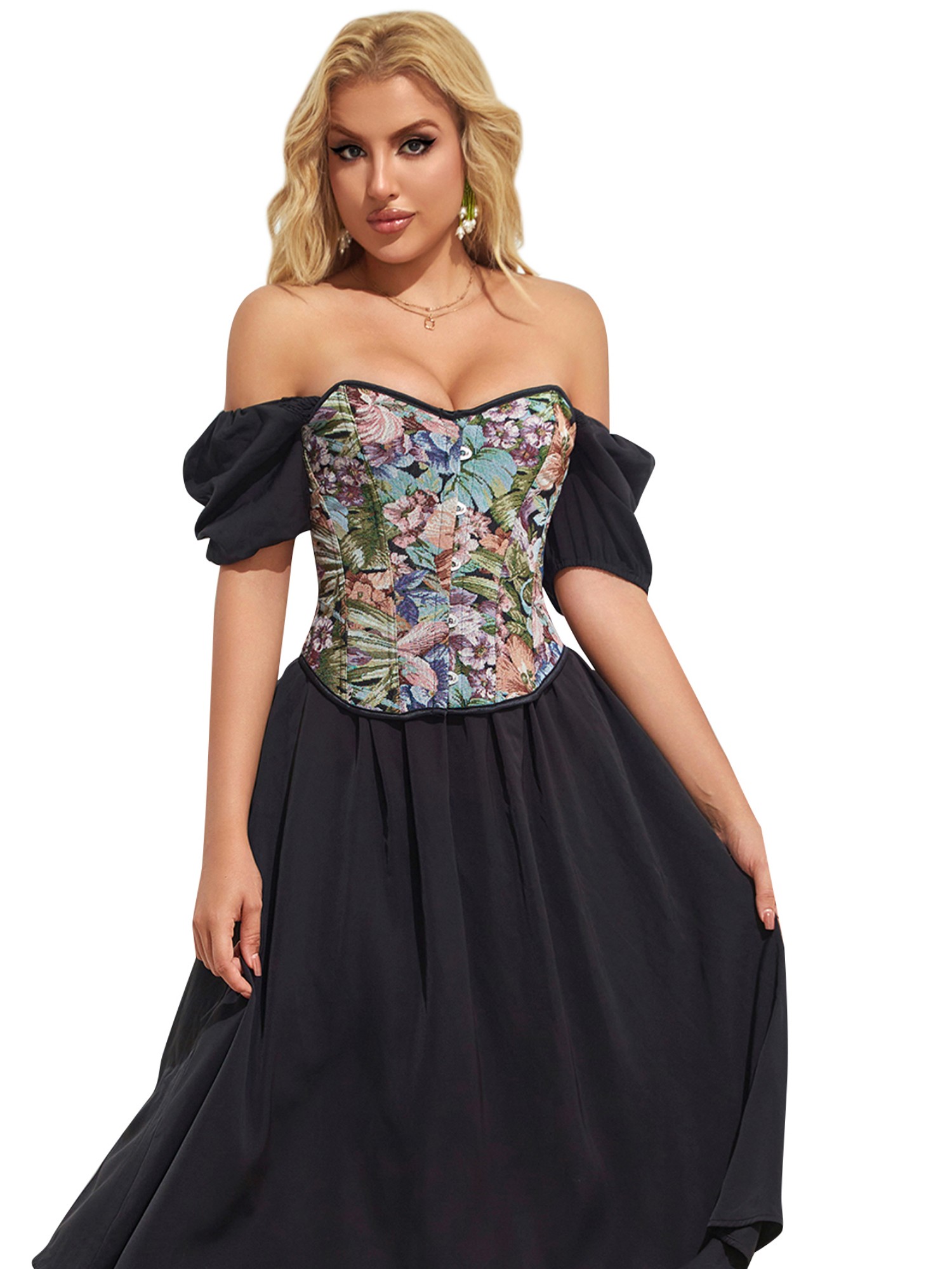 Floral Print Overbust Womens Fashion Colorful Lace Up Boned Vintage Corset
